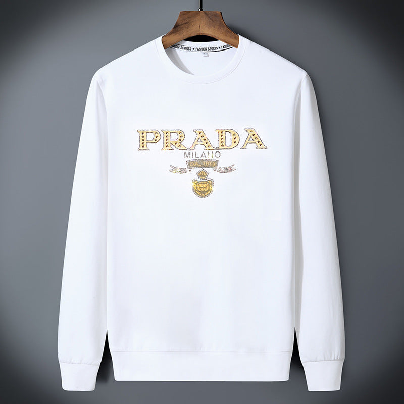Classic crewneck sweatshirt with multicolor check-pattern text detail