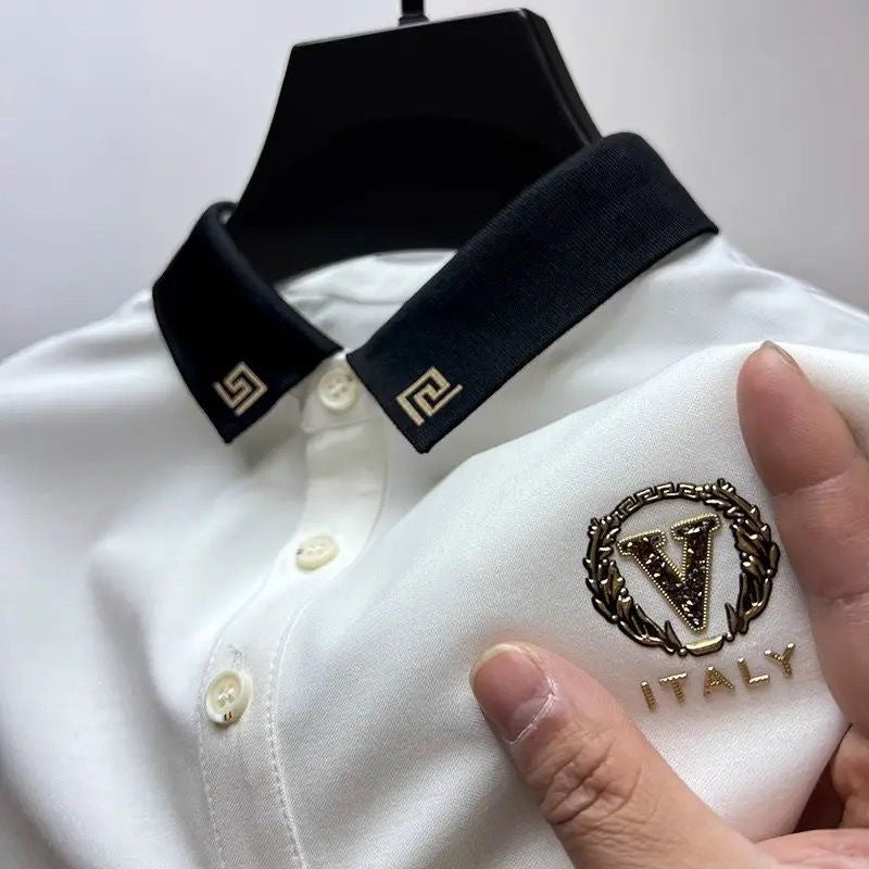 White and Black Short-Sleeve Ice Silk Polo Shirt