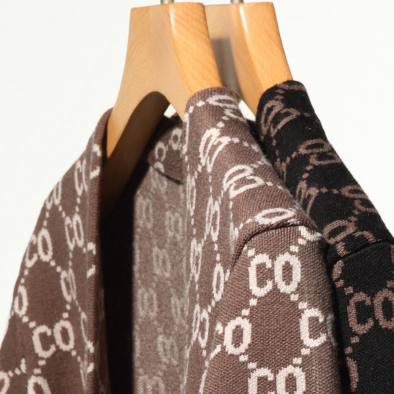 Black and Camel Ribbed Cuff Knit Cardigan