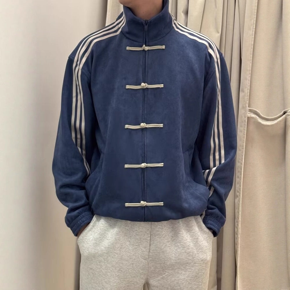 Men's Chinese Style Track Jacket Loose Stand Collar Retro
