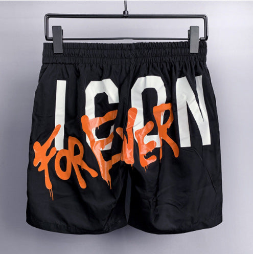 White Black Red Elastic-Waist Quick-Dry Casual Shorts