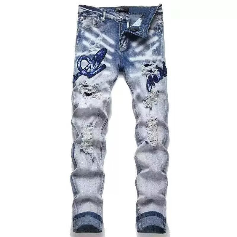 Black Paint-Splatter Distressed Slim-Fit Jeans