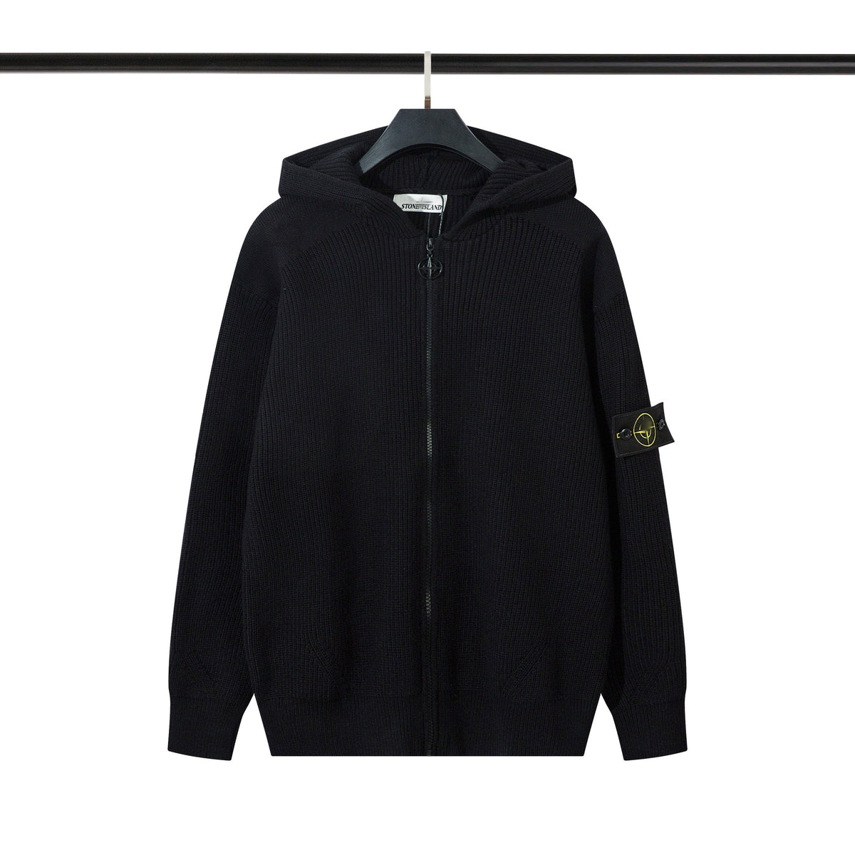 Ribbed Wool Crew Neck Sweatshirt in Light Gray with Embroidered Sleeve Detail