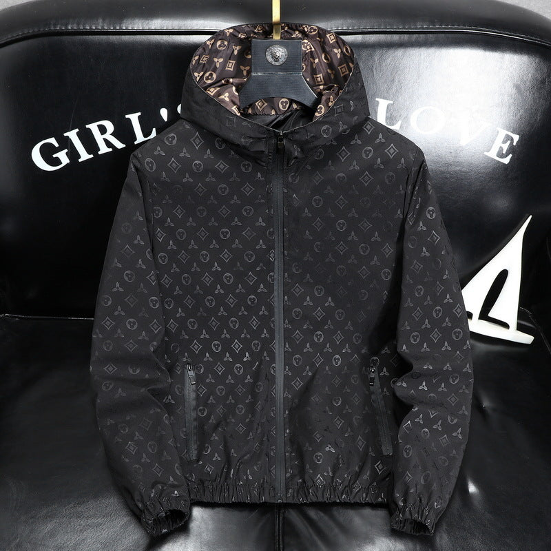 Khaki or Black Hooded Cotton Jacket with Detachable Fur Collar