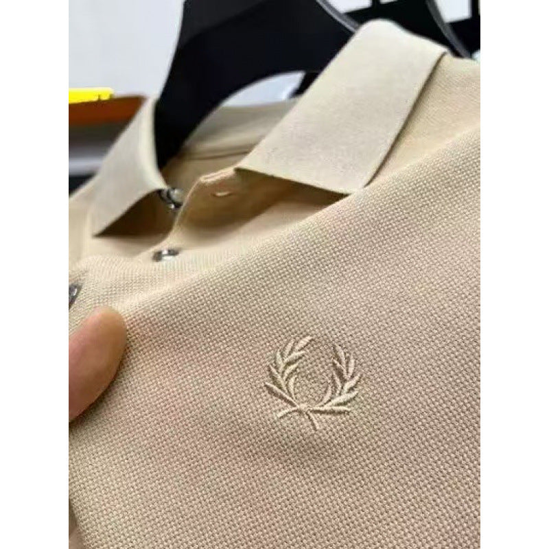 Black and Cream Embroidered Short-Sleeve Polo Shirt