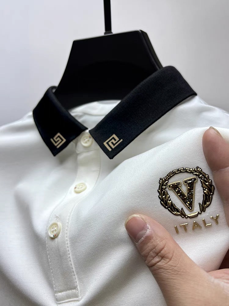 White and Black Short-Sleeve Ice Silk Polo Shirt