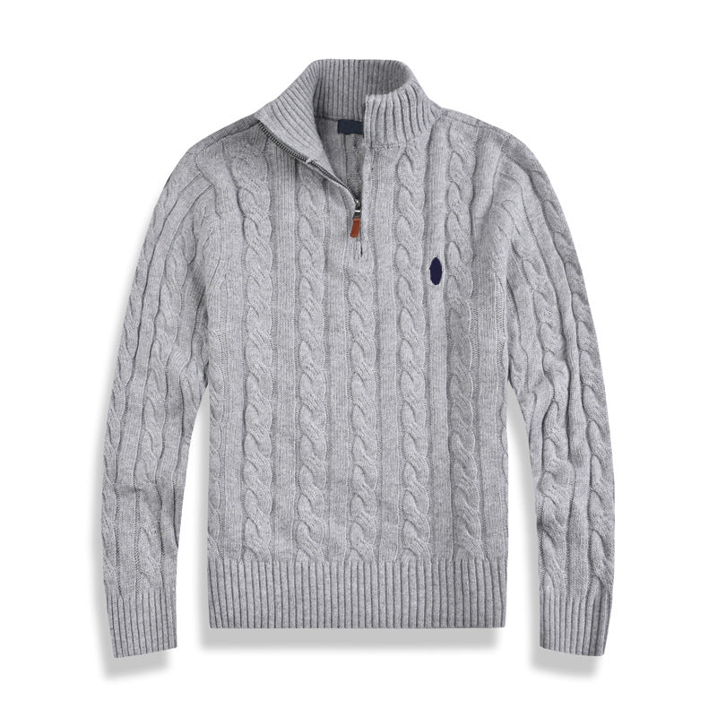 Cable-Knit Quarter-Zip Sweater with Ribbed Cuffs and Hem