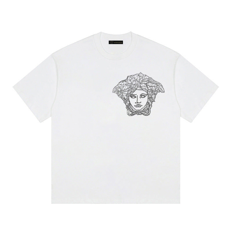 Baroque-Printed Cotton Crewneck T-shirt in Black, White, Tan, Beige, or Pink