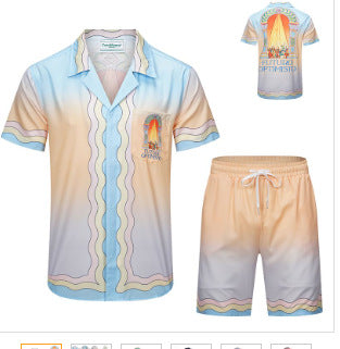 Abstract Wave Print Short Sleeve Cotton Shirt