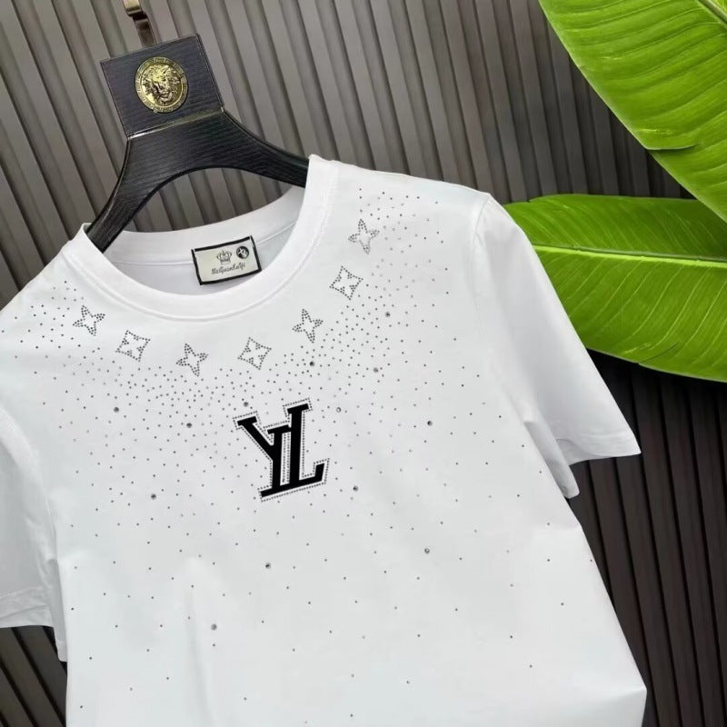 Black and White Crystal-Embellished Short Sleeve T-Shirt