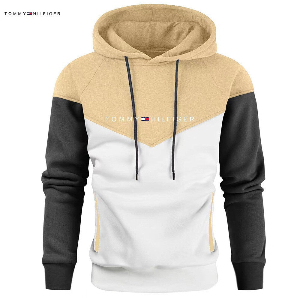 Color-Blocked Hoodie with Contrast Sleeves and Chest Panel