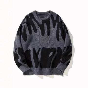 Men's Stylish Jacquard Knit Sweater - Loose Fit Round Neck Long Sleeve Pullover For Teens & Adults (Black/White, Grey/Black, Cream/Brown, Blue/White) - product image 8