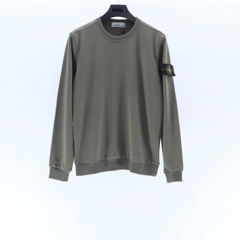Cotton crewneck sweatshirt with embroidered sleeve badge