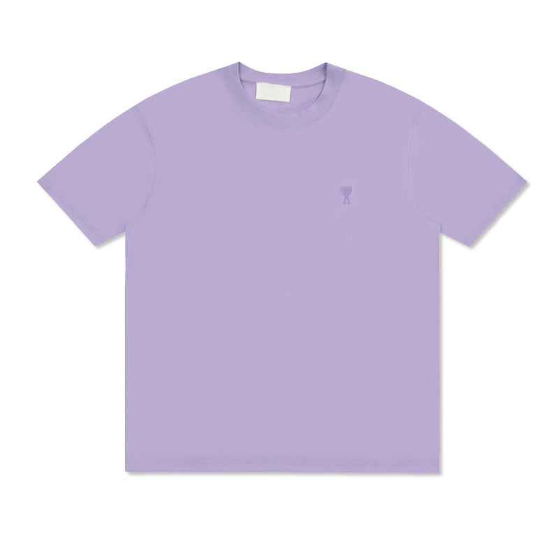 Embroidered Heart Detail Short Sleeve Cotton T-Shirt