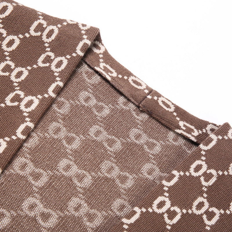 Black and Camel Ribbed Cuff Knit Cardigan