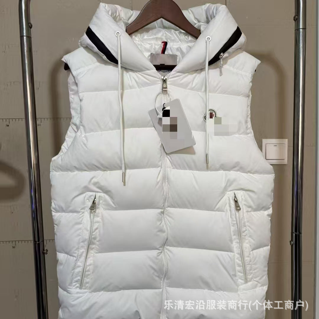 Ribbed Black Puffer Vest with Diagonal Zipper and Stand Collar