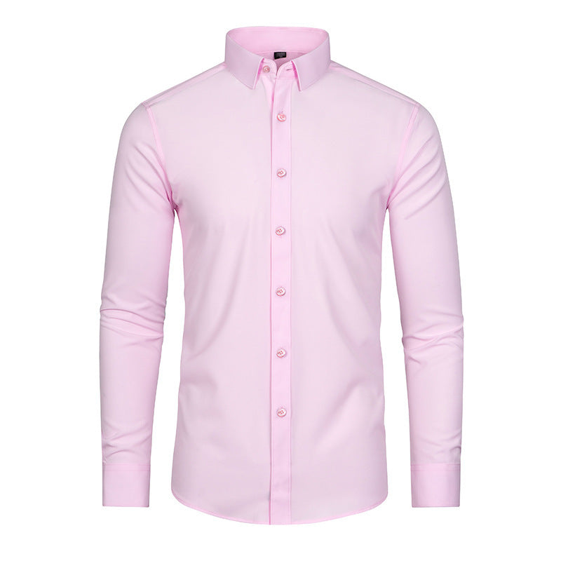 Slim-Fit Long-Sleeve Cotton Dress Shirt in Solid Colors