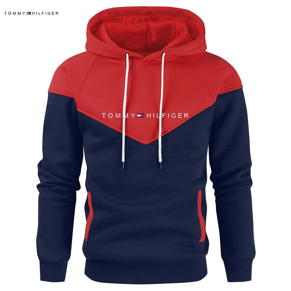 Color-Blocked Hoodie with Contrast Sleeves and Chest Panel