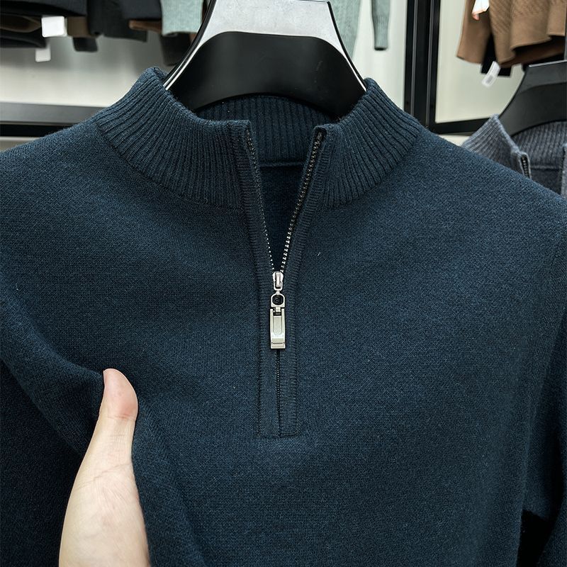 Half-Zip Mock Neck Knit Sweater in Soft Wool Blend