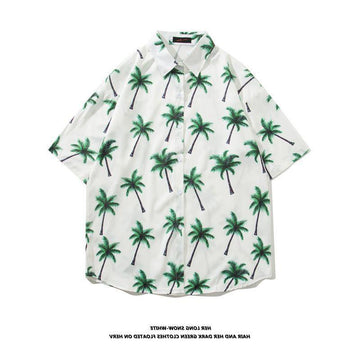 Vintage palm tree print short sleeve button-up shirt