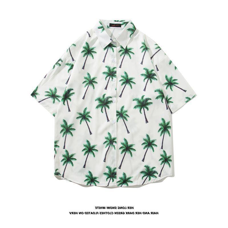 Vintage palm tree print short sleeve button-up shirt