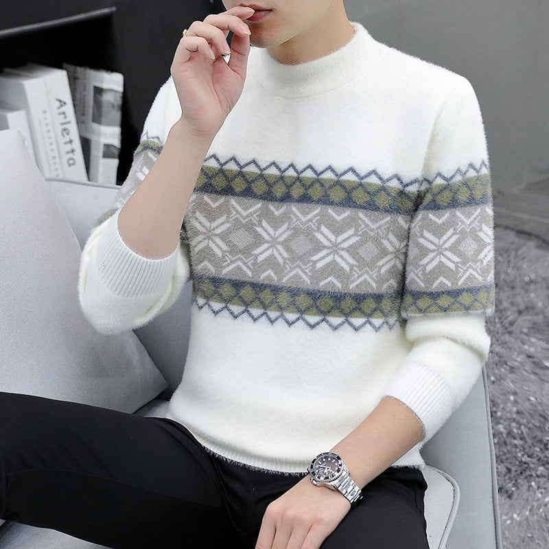 Velvet half-turtleneck jacquard pullover sweater