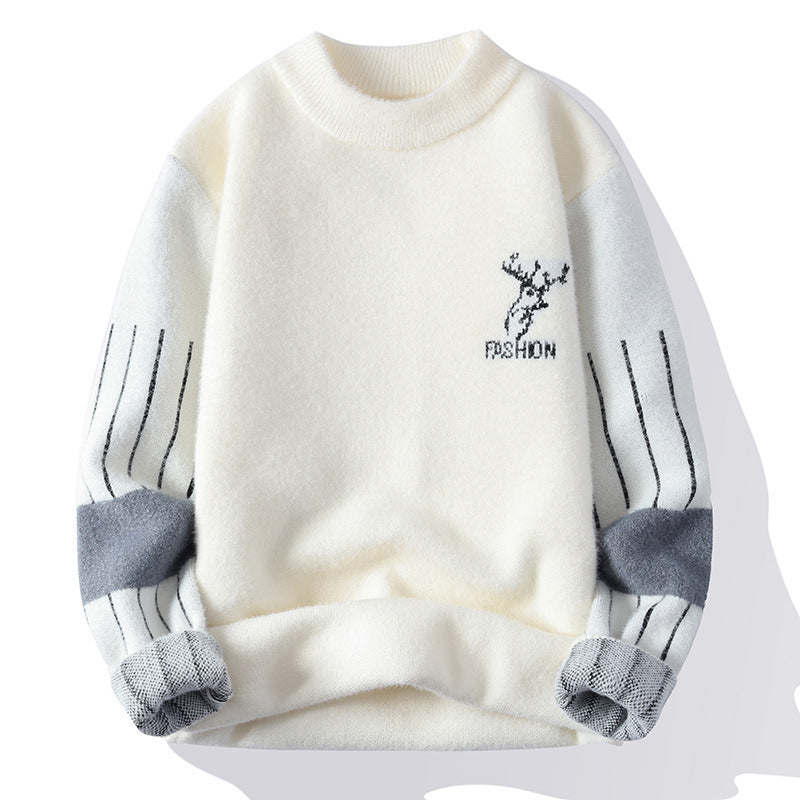 Velvet half-turtleneck jacquard pullover sweater
