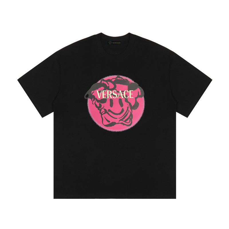 Baroque-Printed Cotton Crewneck T-shirt in Black, White, Tan, Beige, or Pink