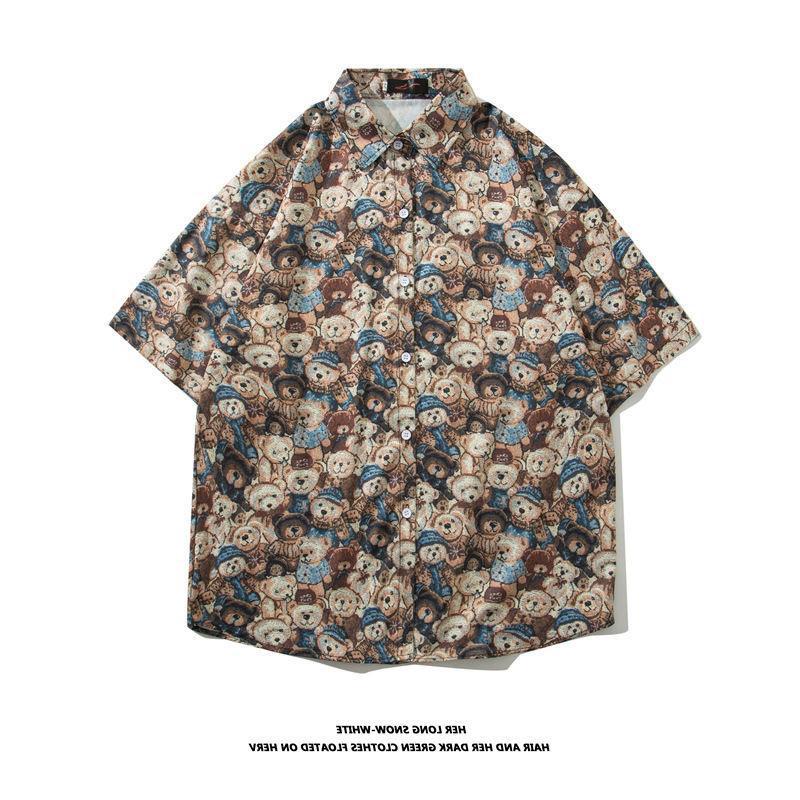 Vintage palm tree print short sleeve button-up shirt
