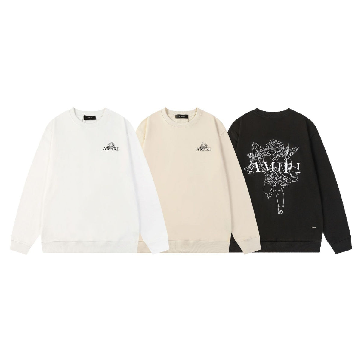 Black White Brown Eagle-Print Heavyweight Crewneck Sweatshirt