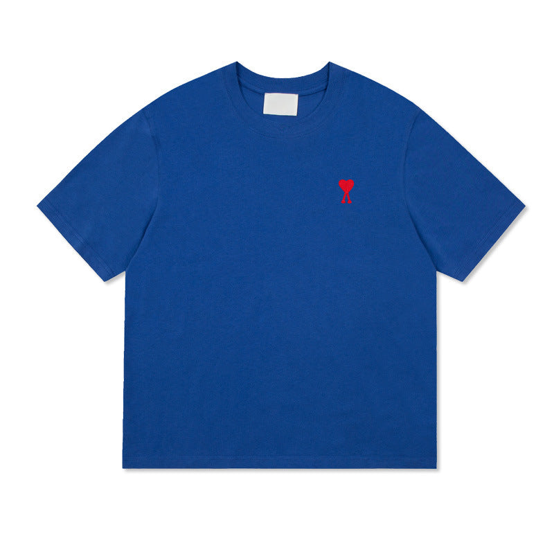 Embroidered Heart Detail Short Sleeve Cotton T-Shirt