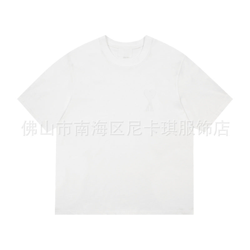 Embroidered Heart Detail Short Sleeve Cotton T-Shirt