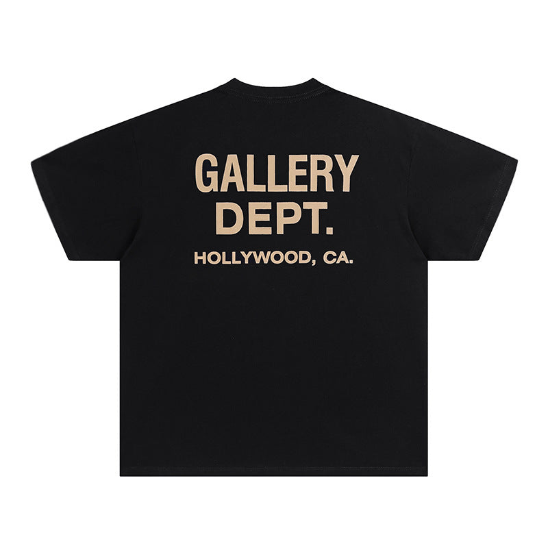 Cotton Crew Neck T-Shirt with Retro Letter Print in Solid Colors