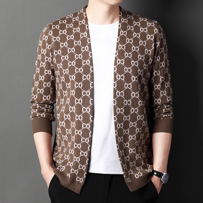 Black and Camel Ribbed Cuff Knit Cardigan