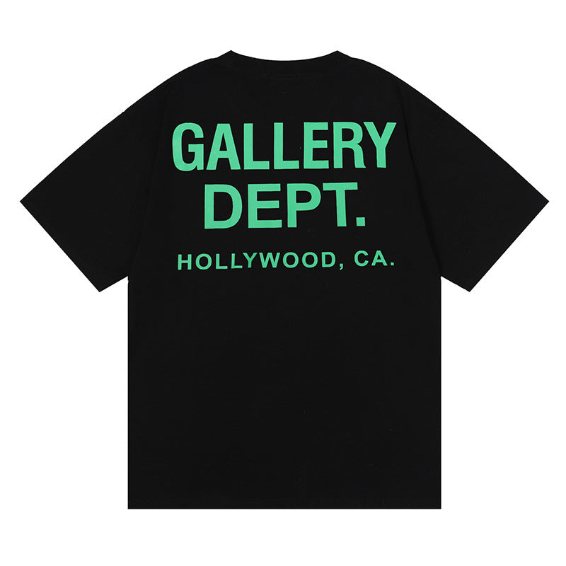 Cotton Crew Neck T-Shirt with Retro Letter Print in Solid Colors