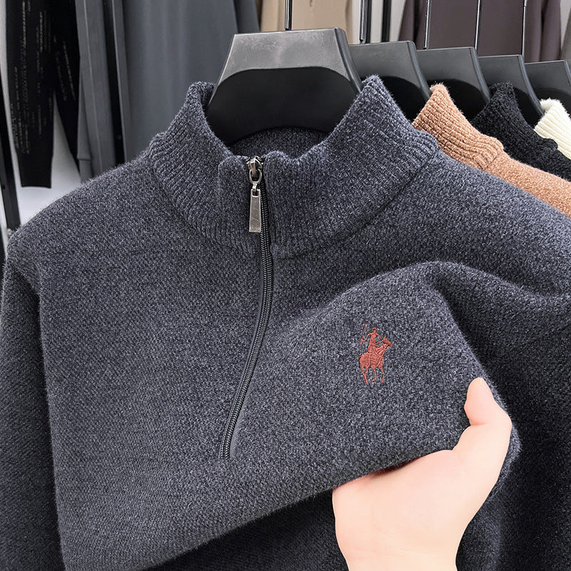 Thickened Half-Zip Turtleneck Fleece Sweater in White, Dark Gray, Black, Camel, or Brown