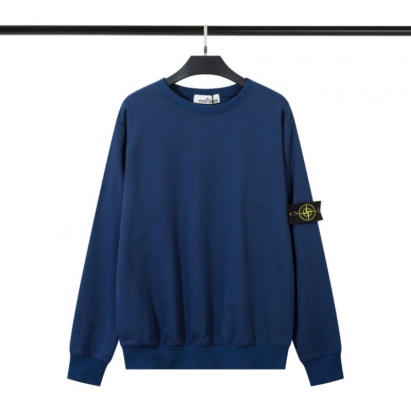 Cotton crewneck sweatshirt with embroidered sleeve badge