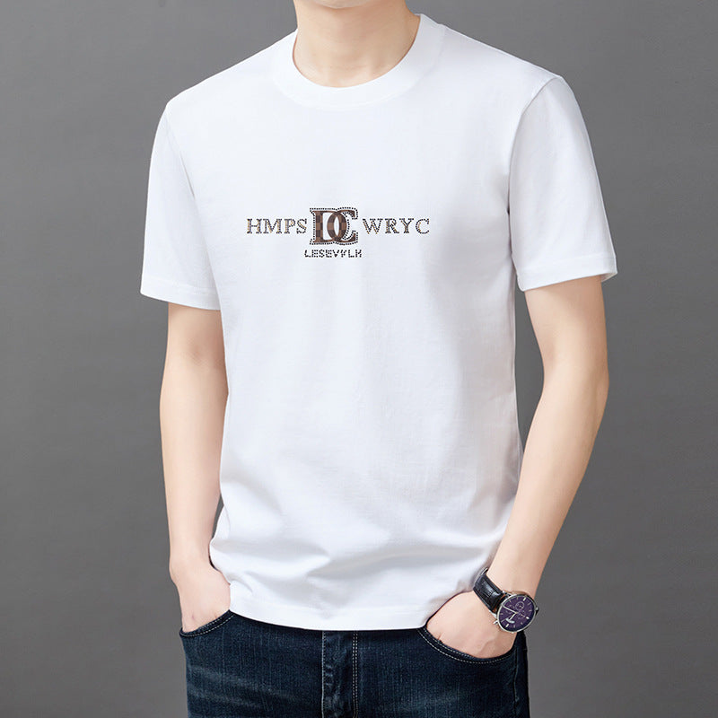 Loose-fit navy cotton-blend short-sleeve crewneck t-shirt with tonal geometric print