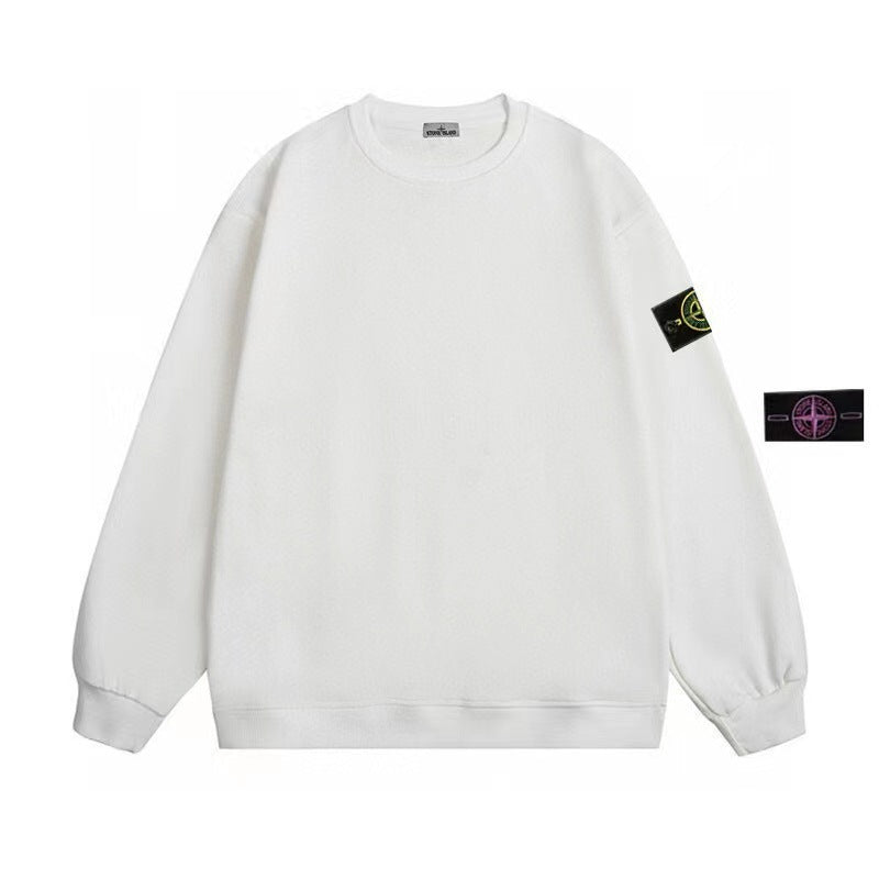 Cotton crewneck sweatshirt with embroidered sleeve badge