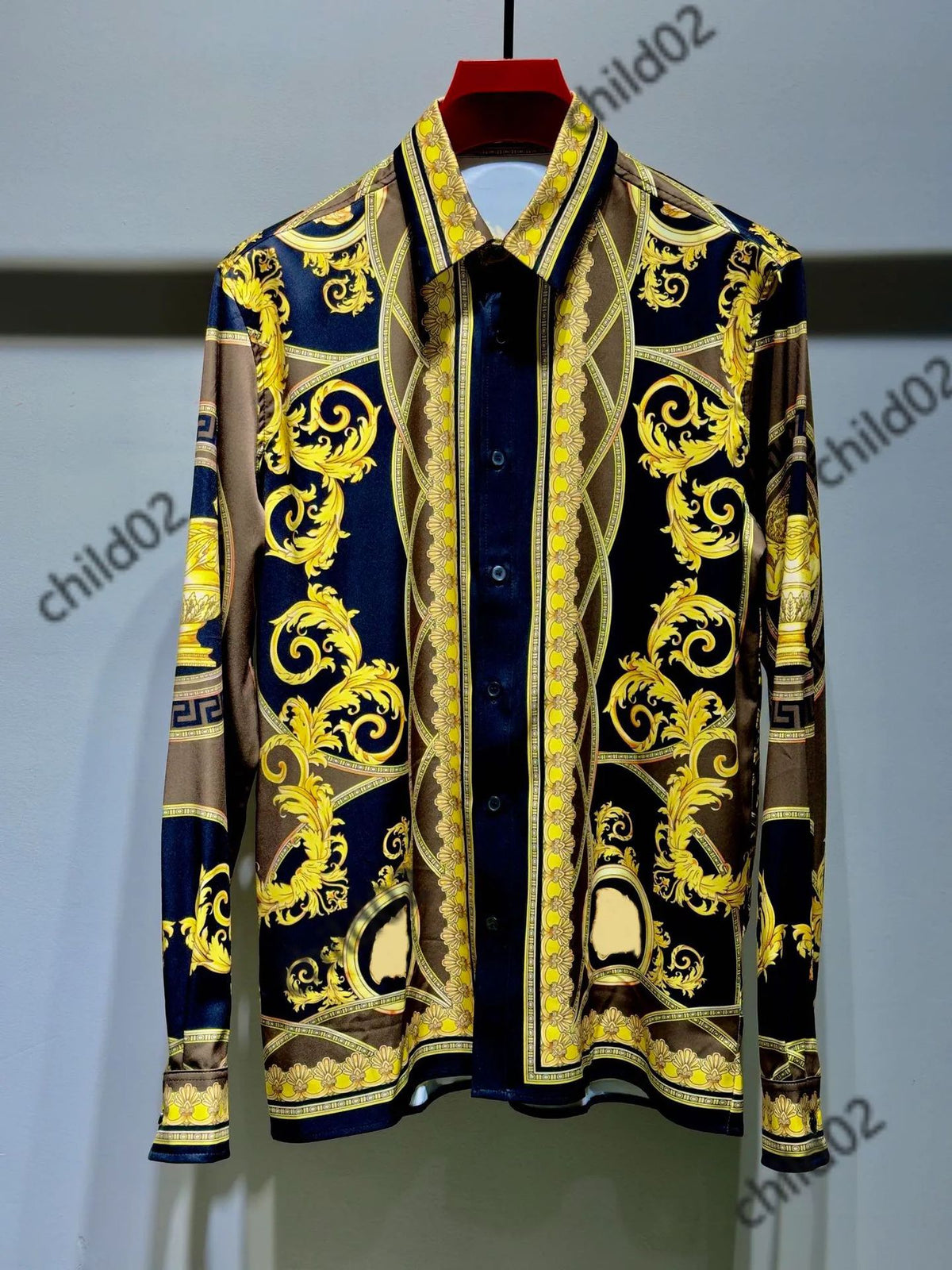 Baroque-print short-sleeve shirt with 3D lapel detail