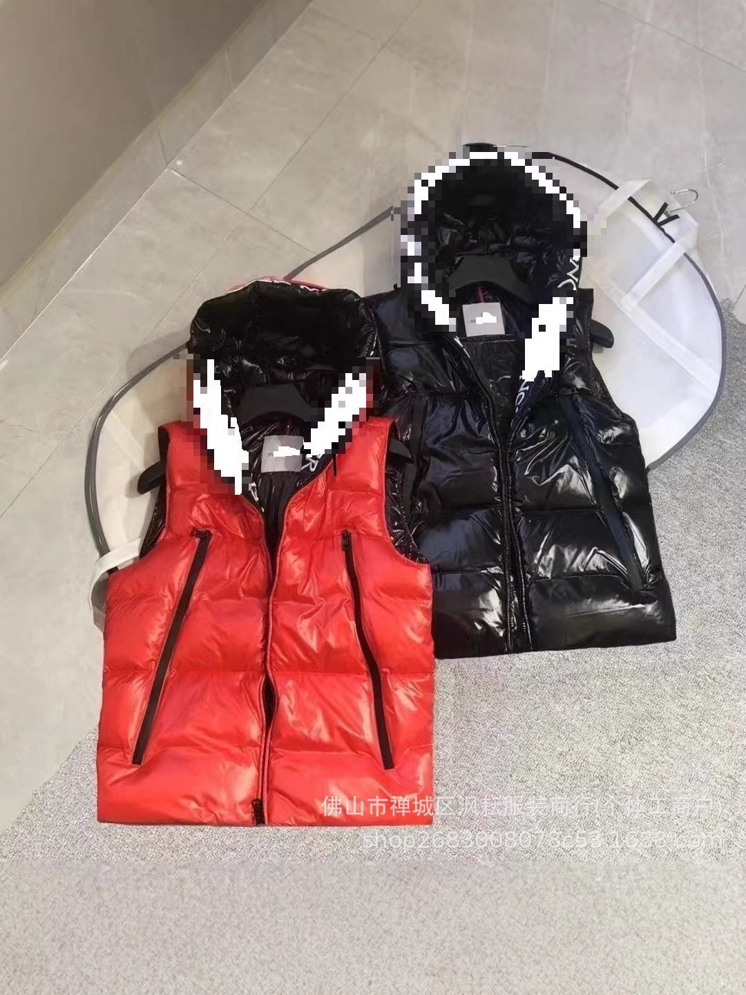 Black quilted nylon puffer jacket with hood and front zipper