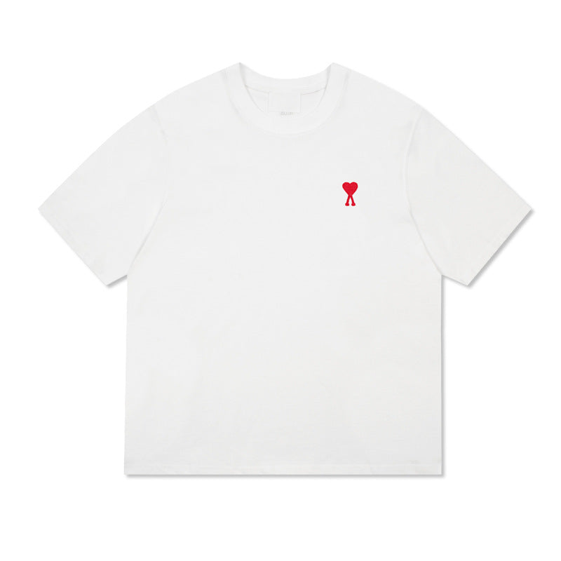 Embroidered Heart Detail Short Sleeve Cotton T-Shirt