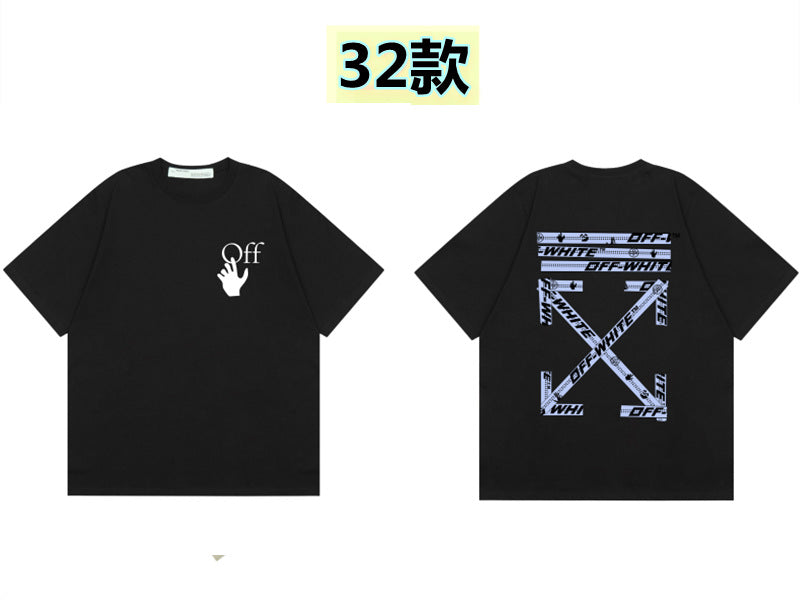 Round neck short sleeve cotton t-shirt with front 'Off' print and large back arrow graphic