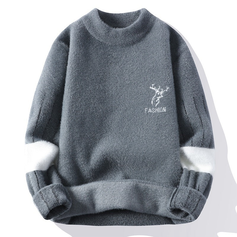 Velvet half-turtleneck jacquard pullover sweater