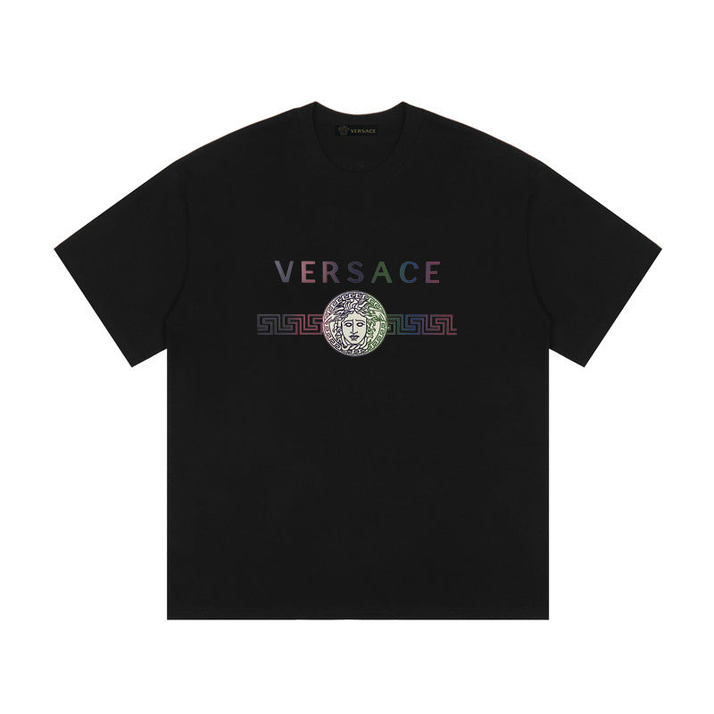Baroque-Printed Cotton Crewneck T-shirt in Black, White, Tan, Beige, or Pink
