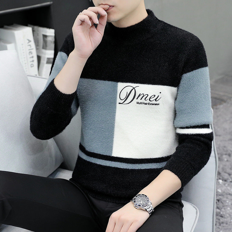 Velvet half-turtleneck jacquard pullover sweater