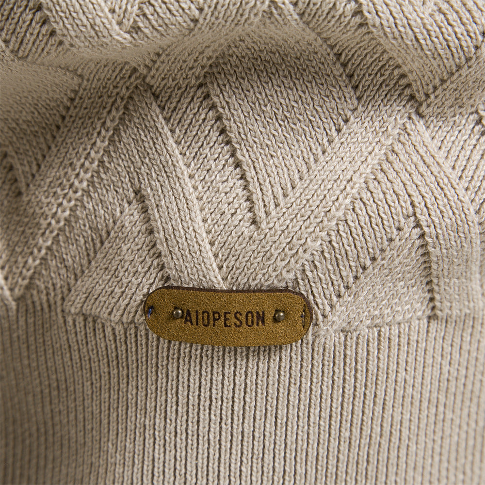 Diamond-Knit Cotton Crewneck Sweater in Khaki, Black, Green, Blue, Red, or Brown