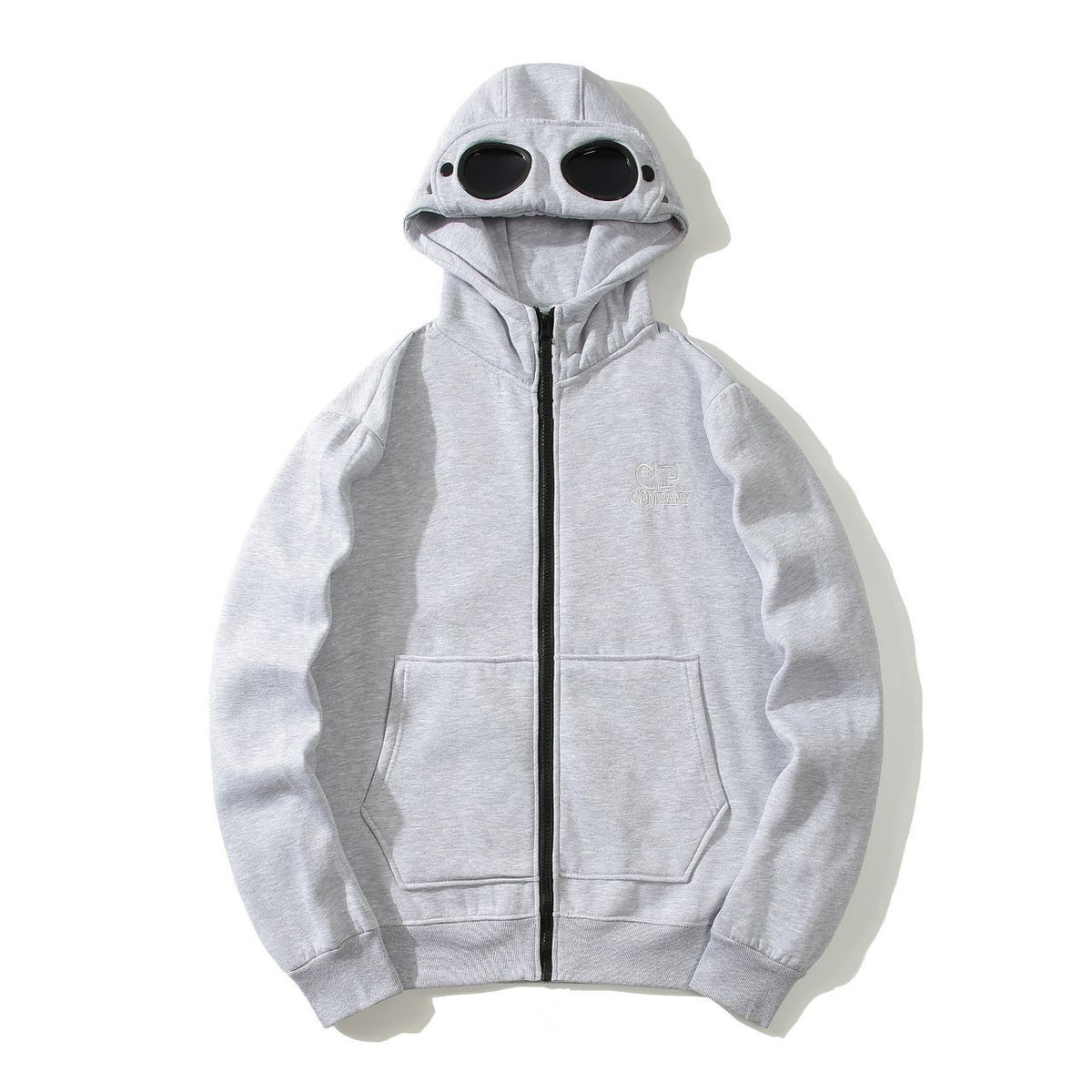 Round-Lens Hooded Pullover with Goggle-Eye Hood