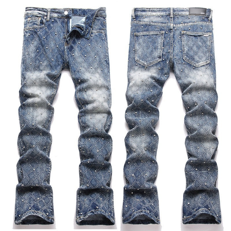 Distressed Straight-Leg Denim Jeans in Blue Black Gray or White