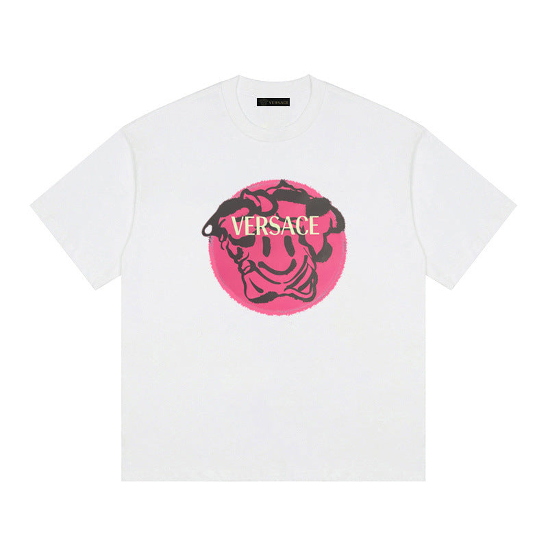 Baroque-Printed Cotton Crewneck T-shirt in Black, White, Tan, Beige, or Pink